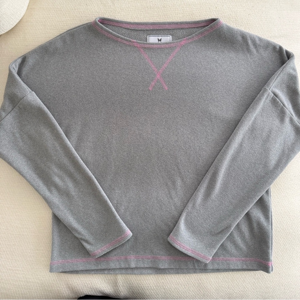 Dudley Stephens Gray Somerset Sweatshirt w/Pink Stitching in Terry Fleece